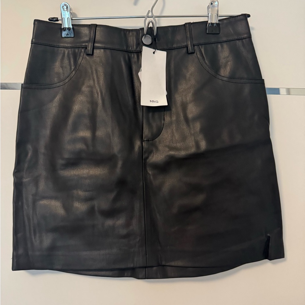 Mango Black Leather Pencil Skirt